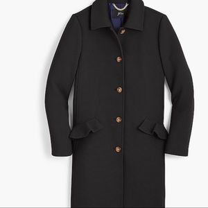J.Crew Ruffle Pocket Topcoat in Black Italian Double-Cloth Wool Coat. Size 4.